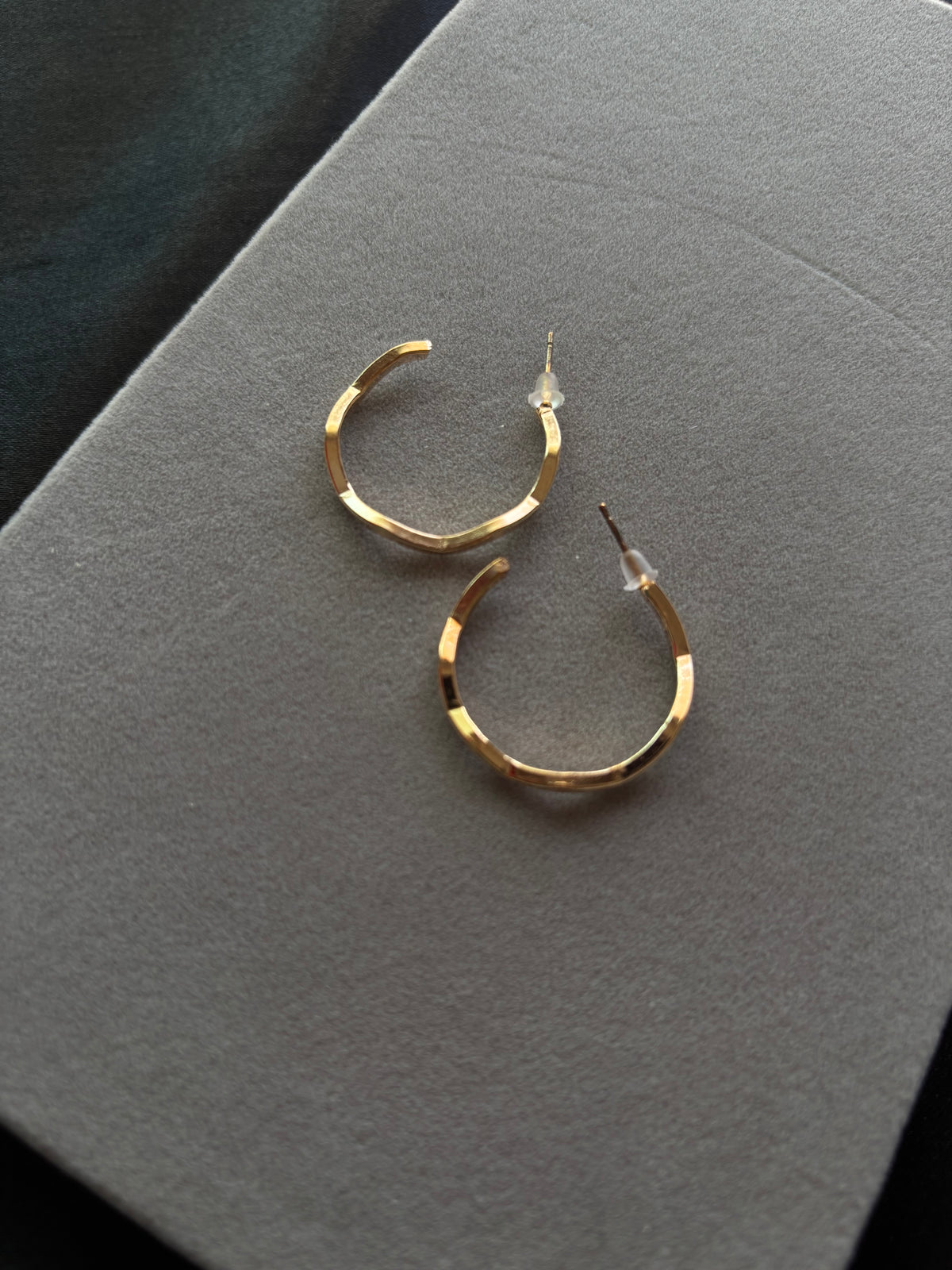 Gold Faceted Wavy Hoop Earrings