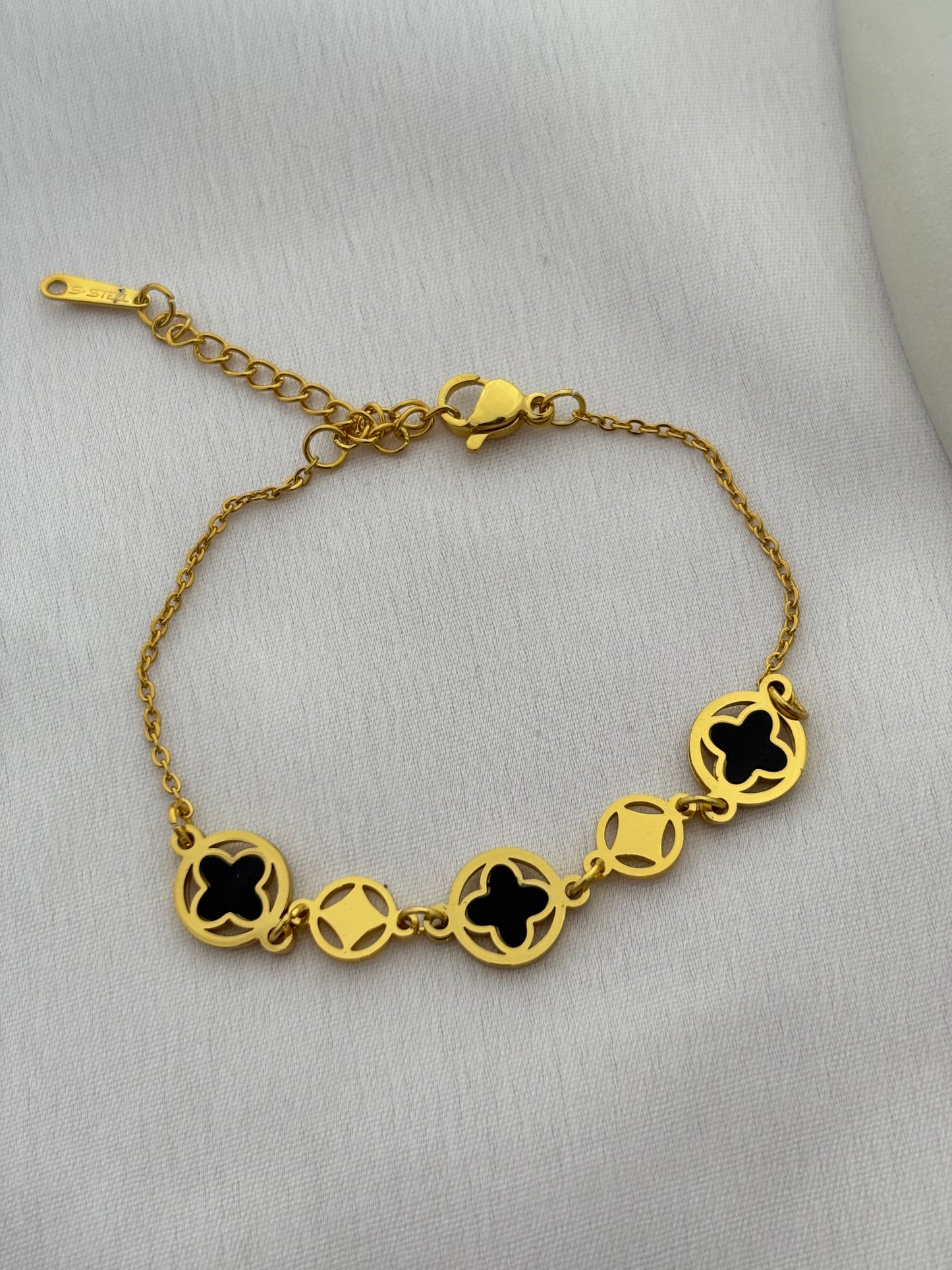 Gold Clover and  Stone Bracelet Stack