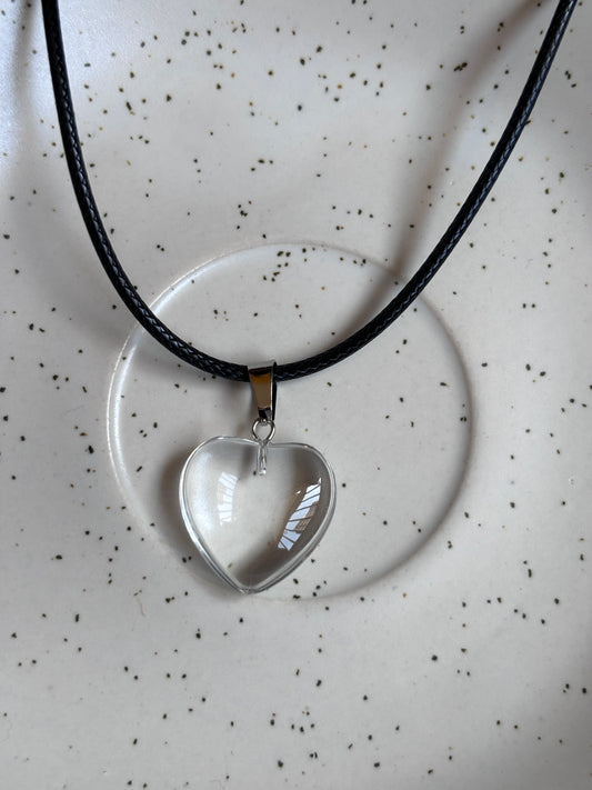 Clear Heart Cord Necklace