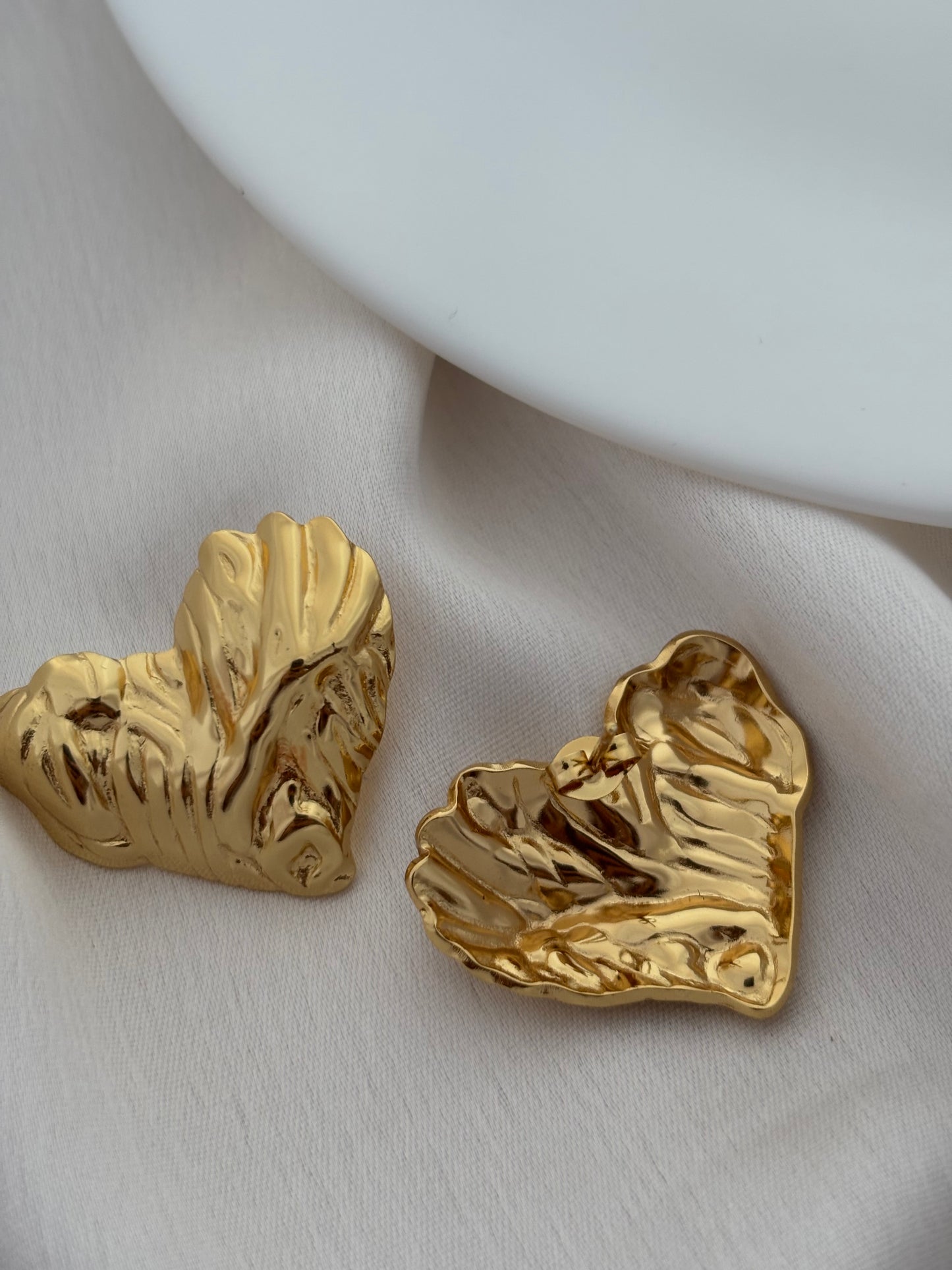 Gold Textured Heart Stud Earrings
