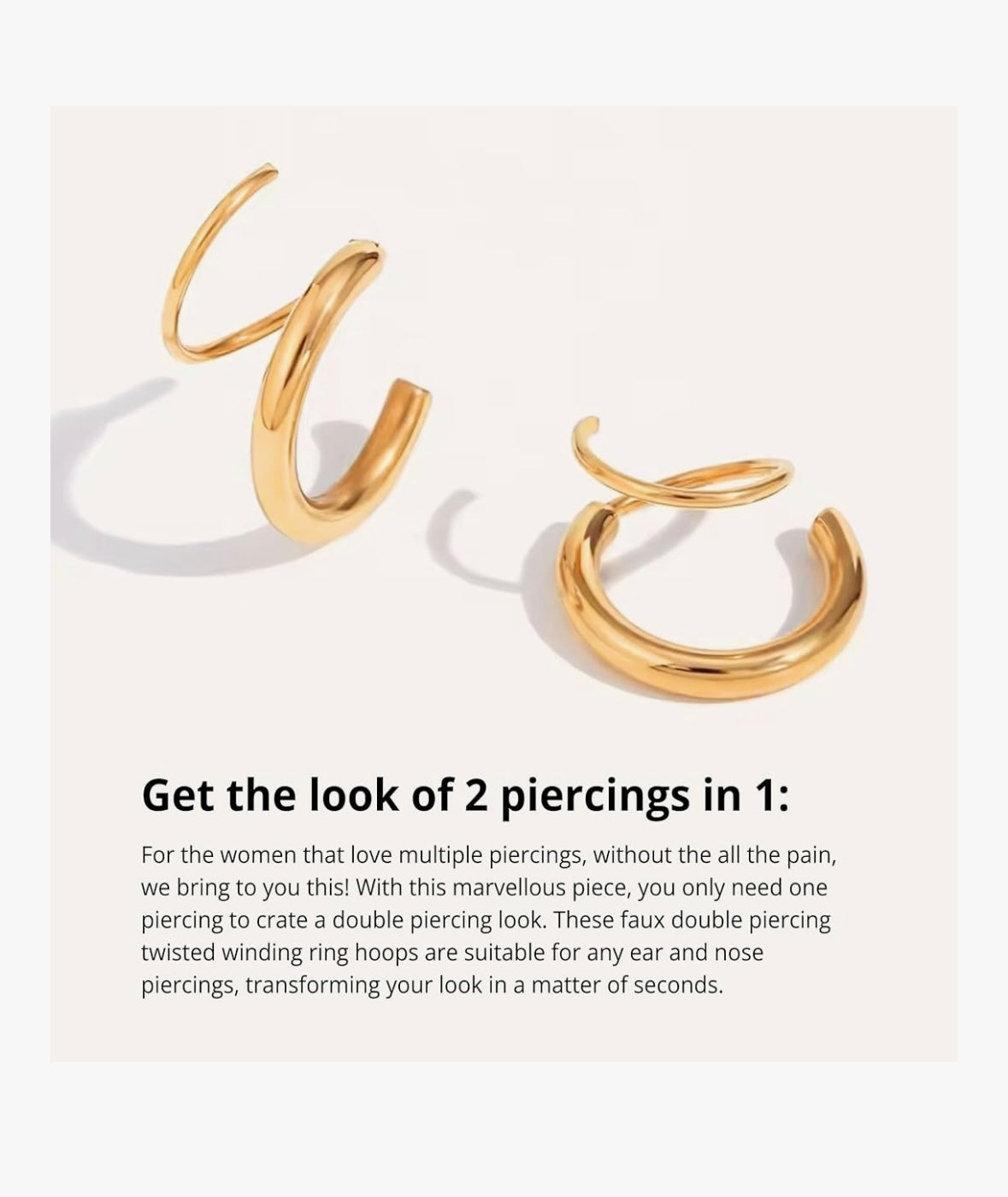 Double Piercing Hoops - 18K gold plated