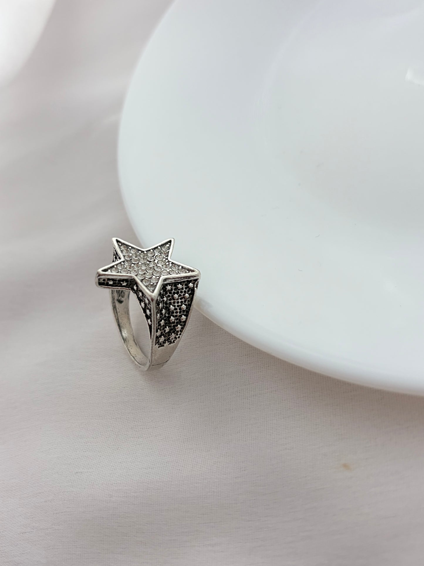 Silver Crystal Star Statement Ring