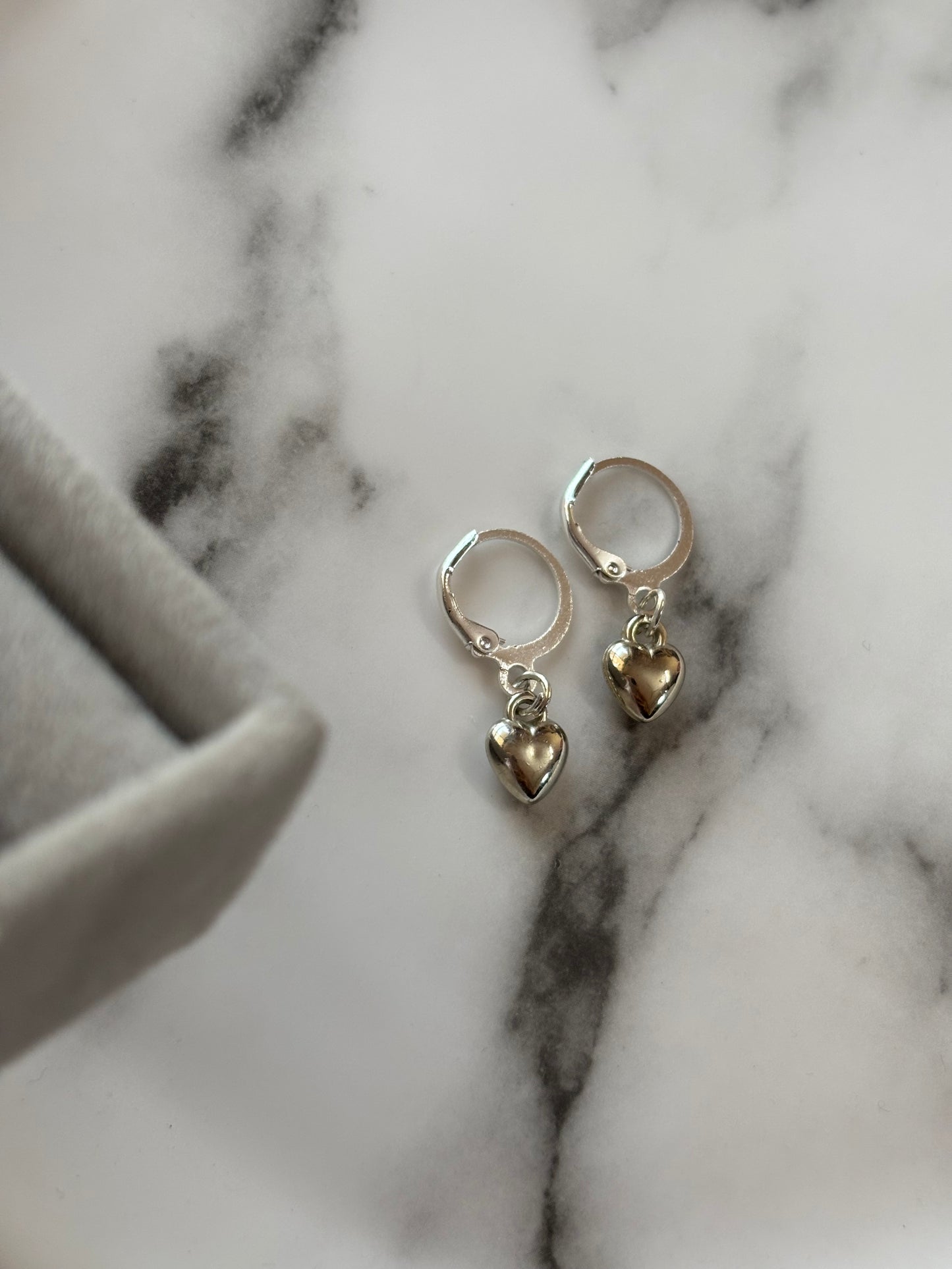 Silver Heart Charm Hoop Earrings