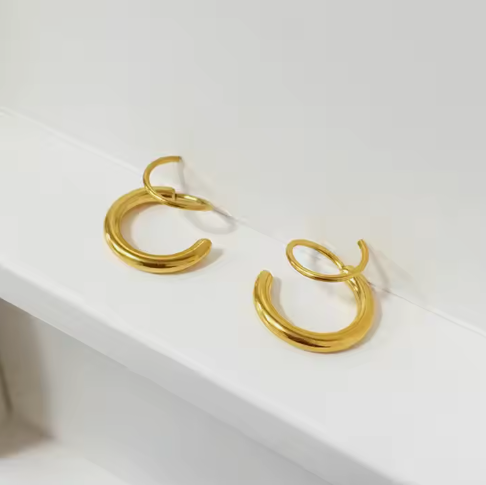 Double Piercing Hoops - 18K gold plated