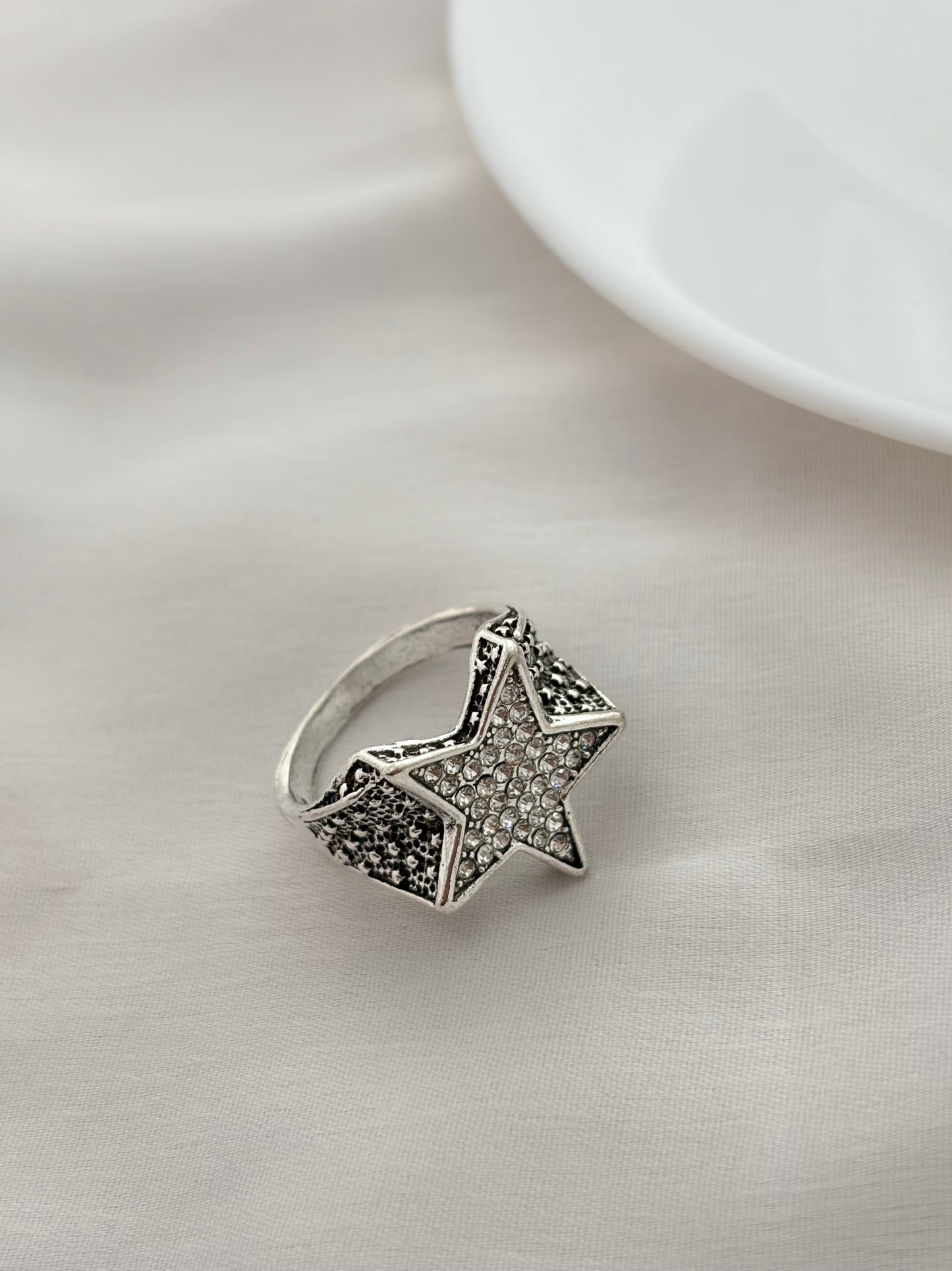 Silver Crystal Star Statement Ring