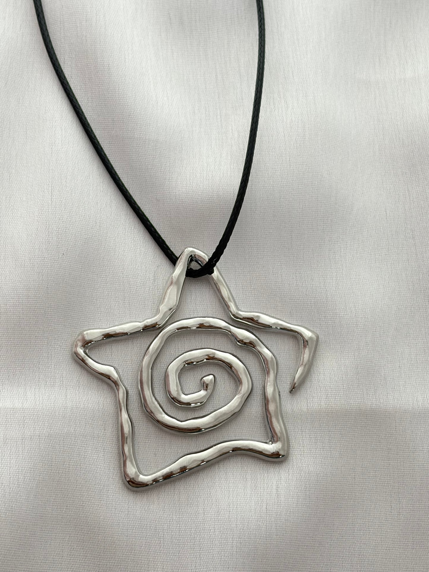Silver Star Spiral Cord Necklace