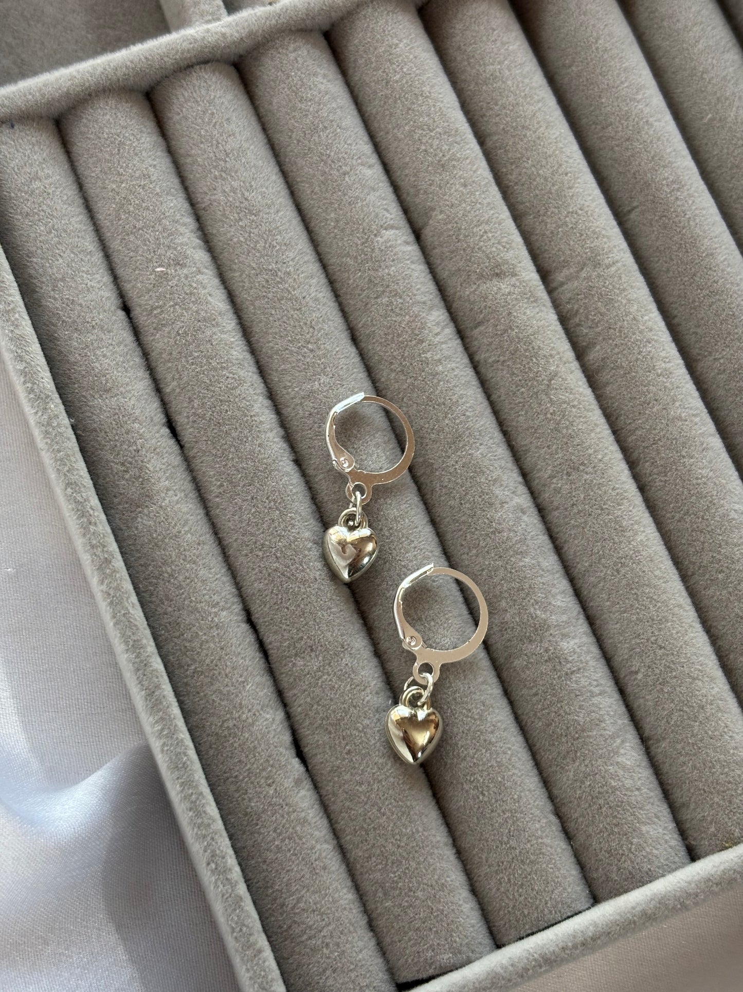 Silver Heart Charm Hoop Earrings