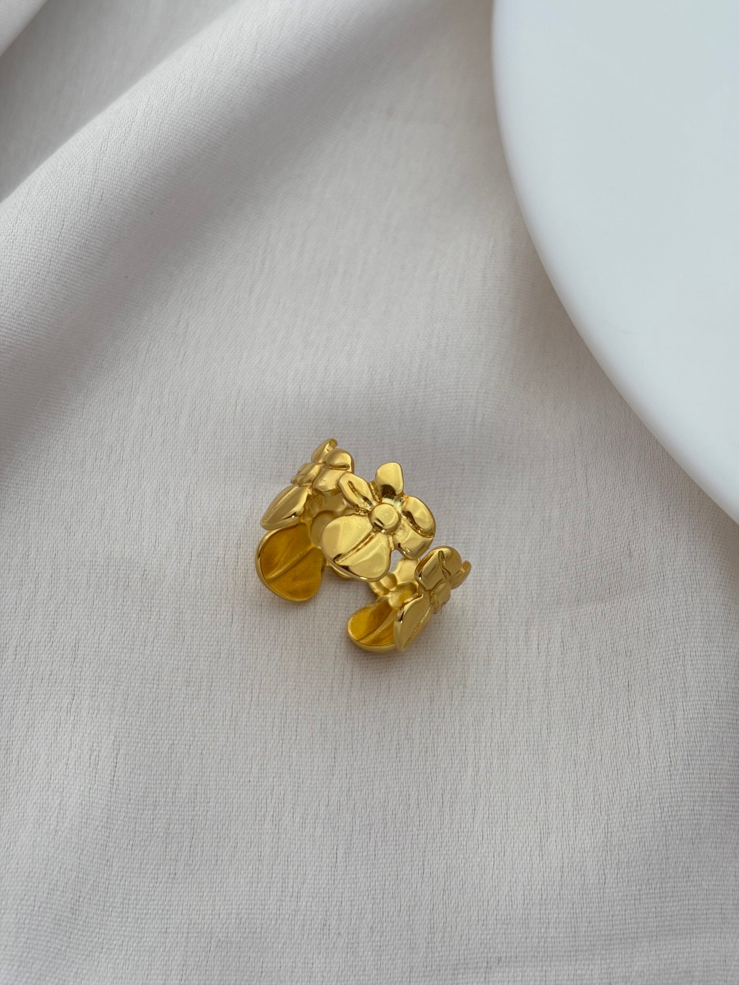 Gold Triple Flower Statement Ring