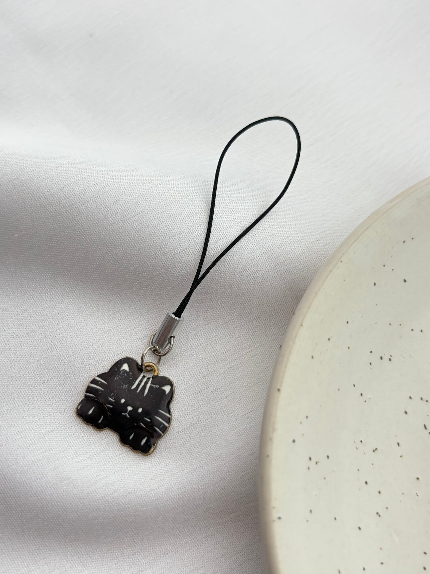 Minimalist Black Cat Phone Charm