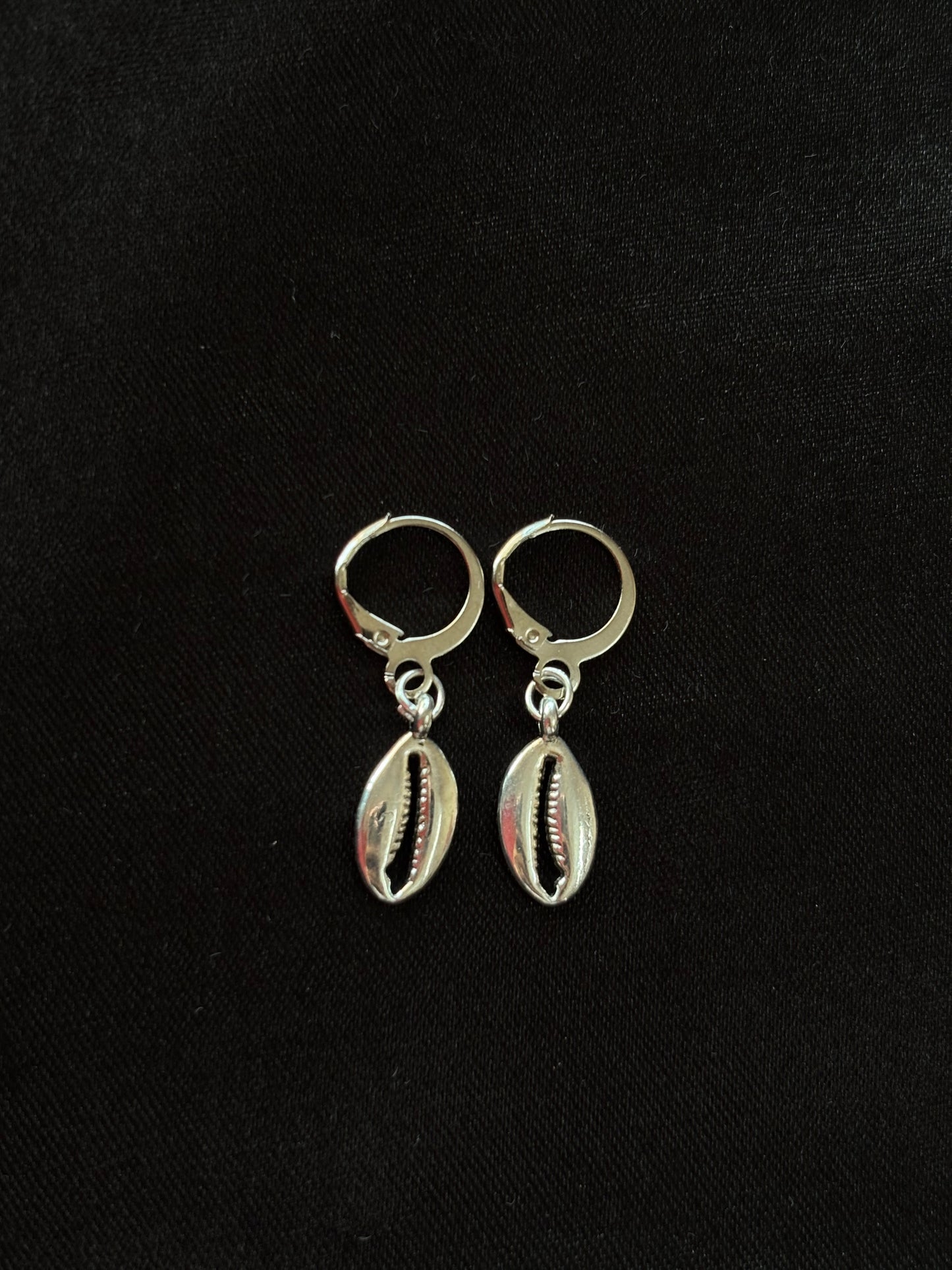 Silver Cowrie Shell Hoop Earrings