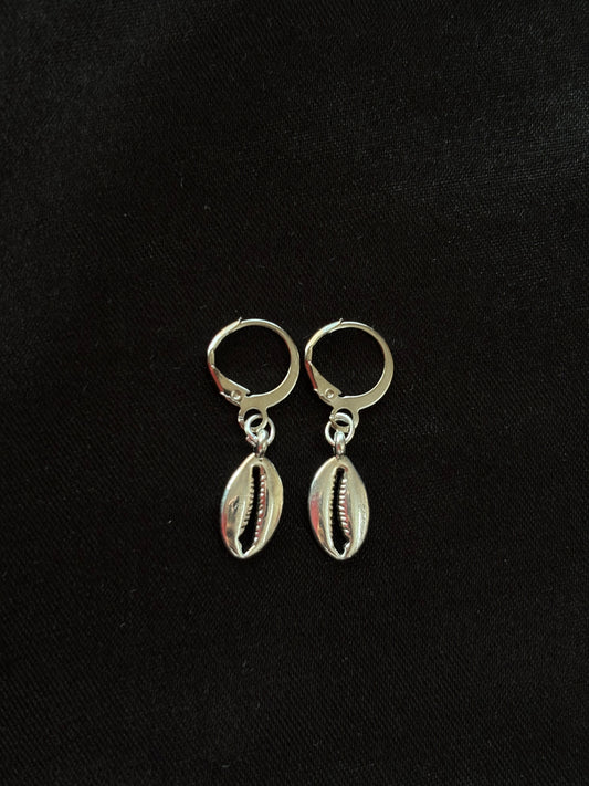 Silver Cowrie Shell Hoop Earrings