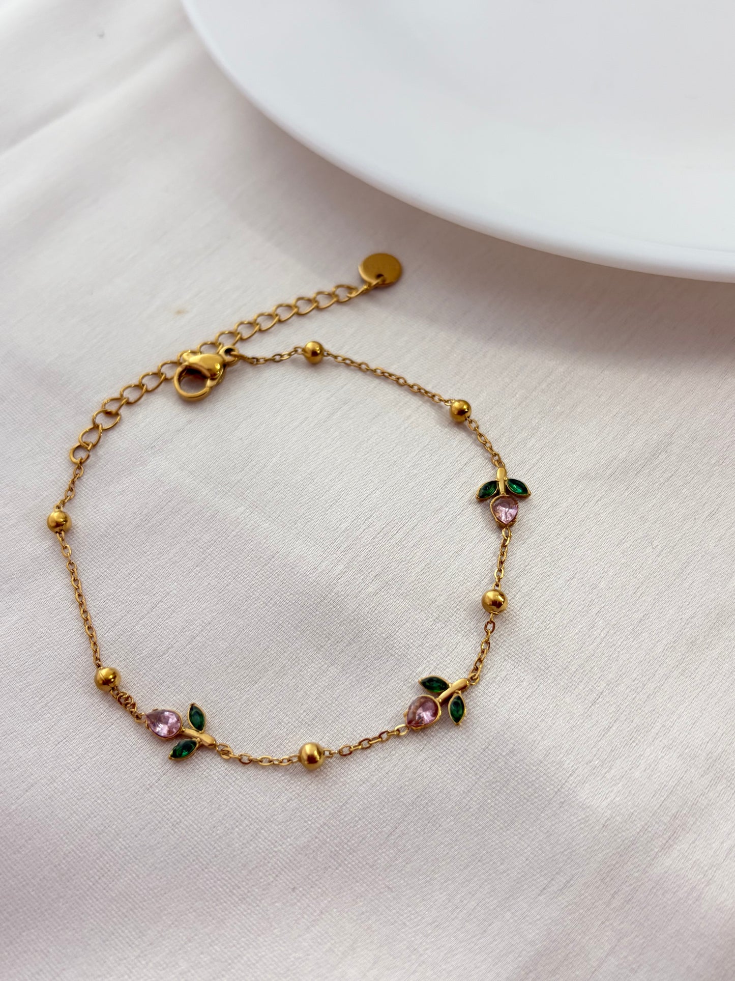 Gold Tulip Charm Bracelet - Pink