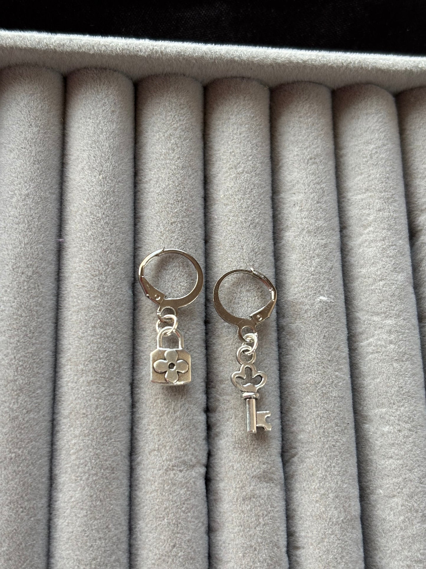 Silver Lock & Key Hoop Earrings