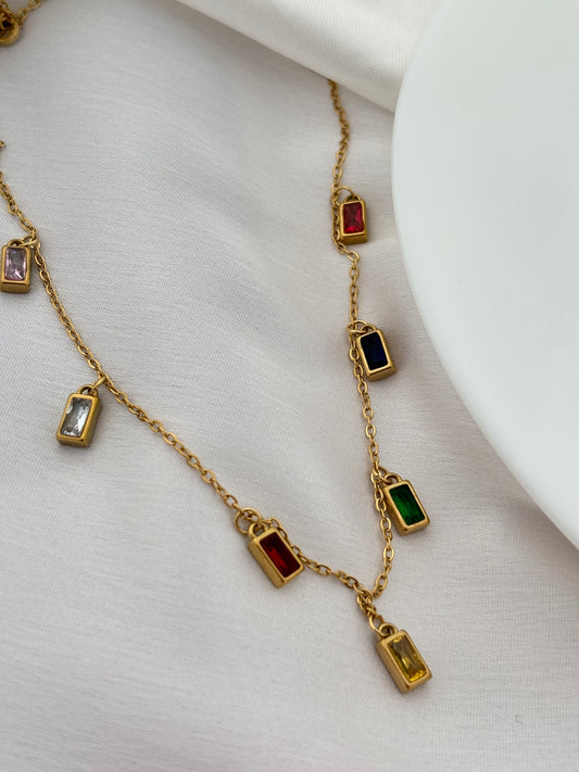Colorful Gemstone Anti Tarnish Charm Necklace