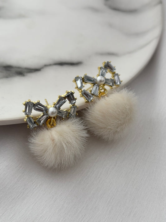 Crystal Pearl Fur Drop Earrings