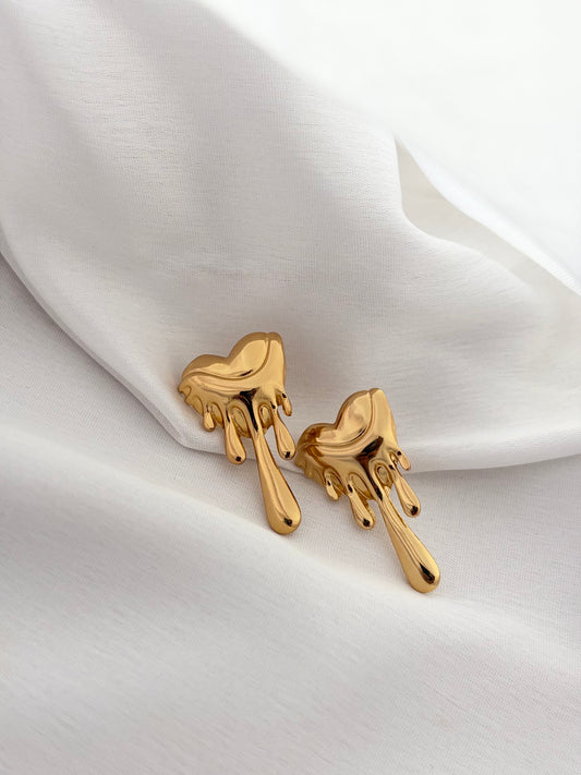 Gold Drip Heart Earrings