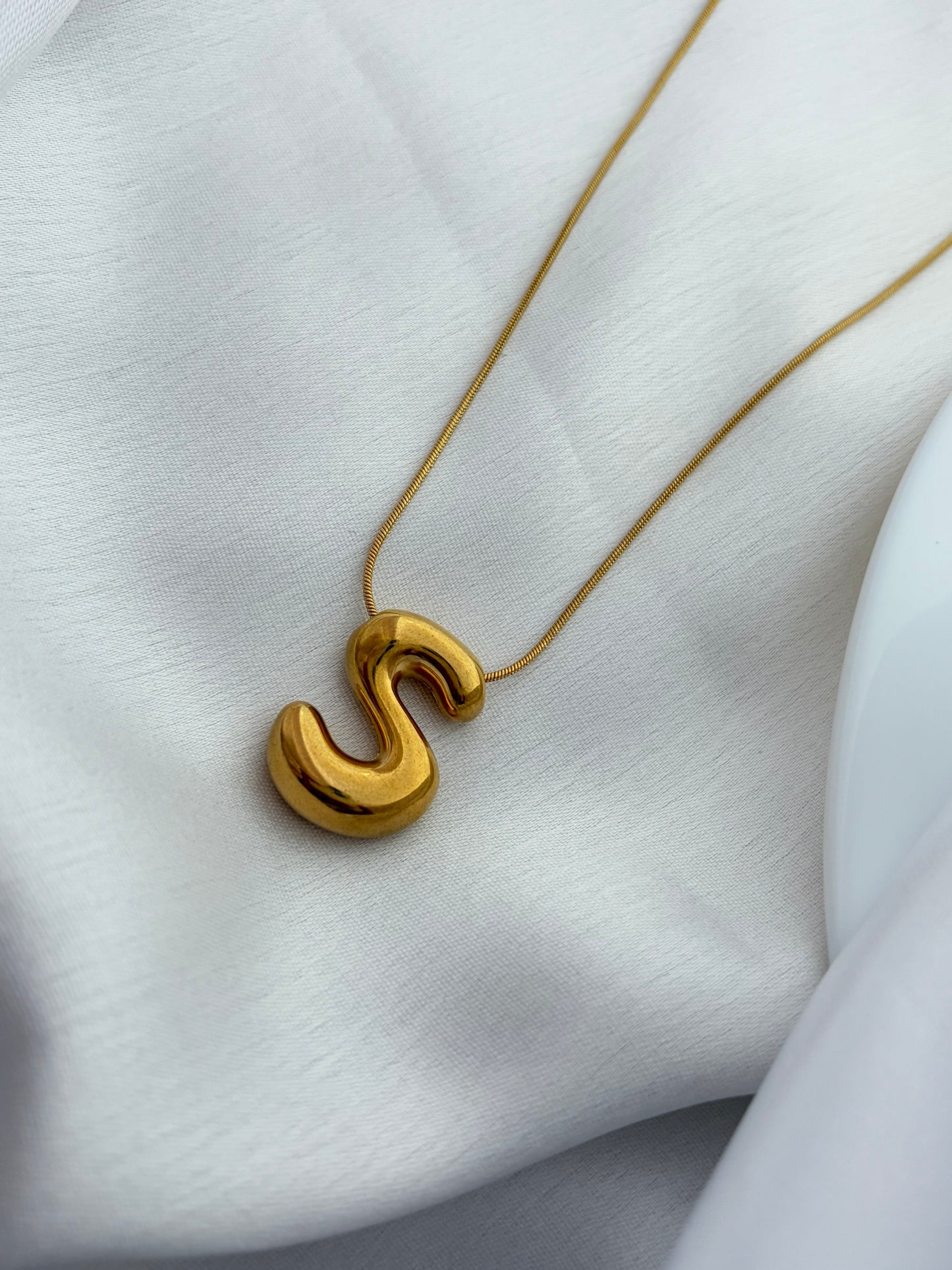 Gold Bubble Letter S Pendant Necklace