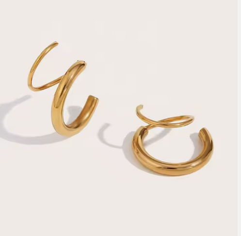 Double Piercing Hoops - 18K gold plated