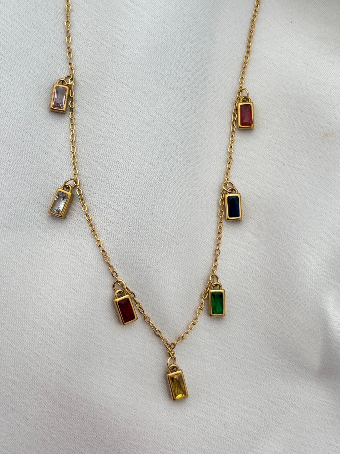 Colorful Gemstone Anti Tarnish Charm Necklace