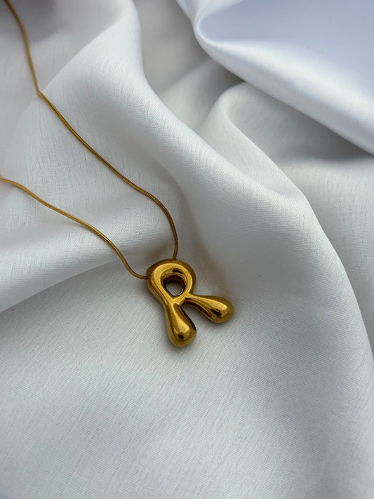 Bubble Letter R Gold Necklace