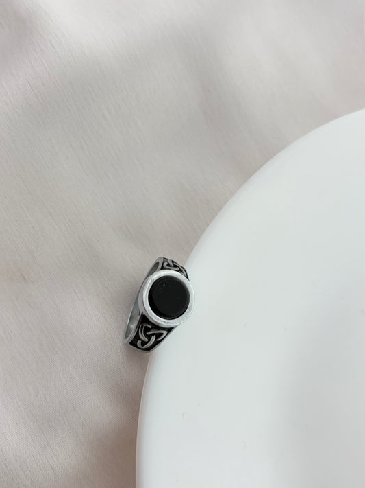 Black Stone Silver Men's Ring