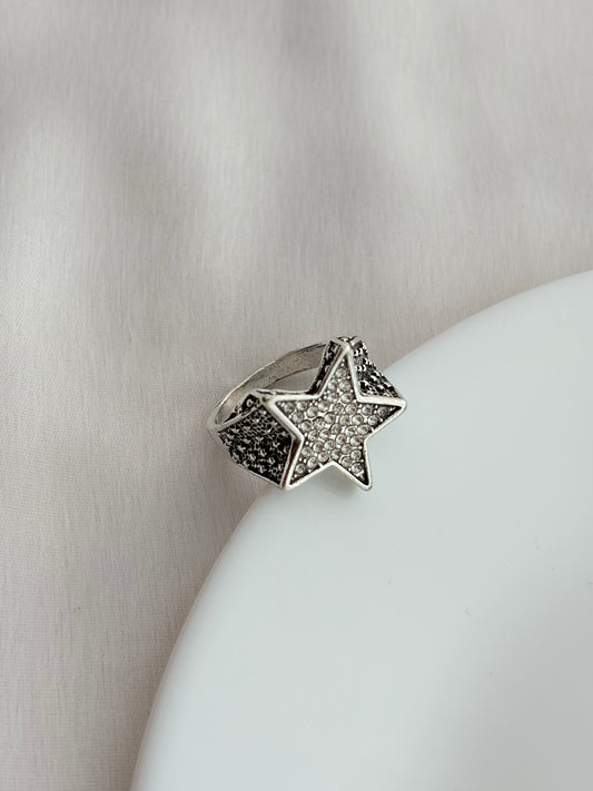 Silver Crystal Star Statement Ring