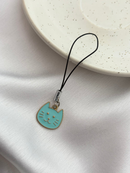 Teal Cat Face Phone Charm