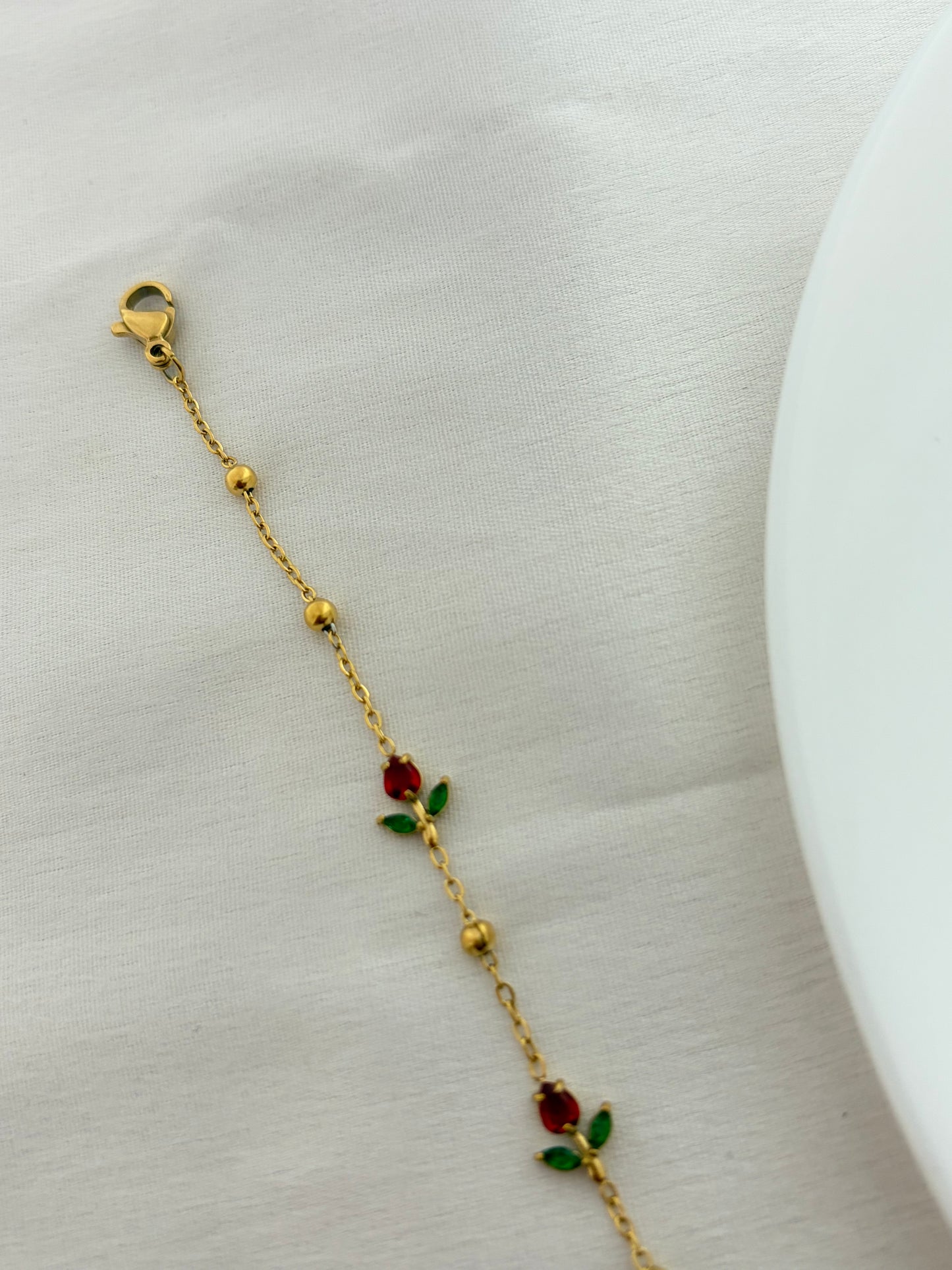 Gold Tulip Charm Bracelet - Red