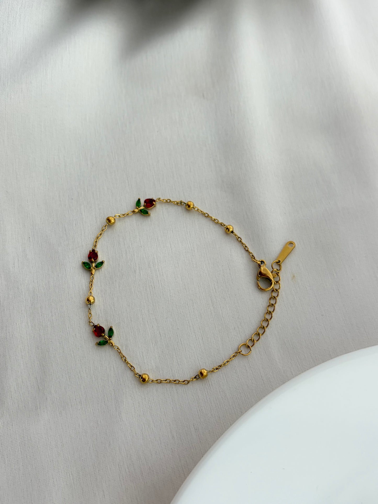 Gold Tulip Charm Bracelet - Red