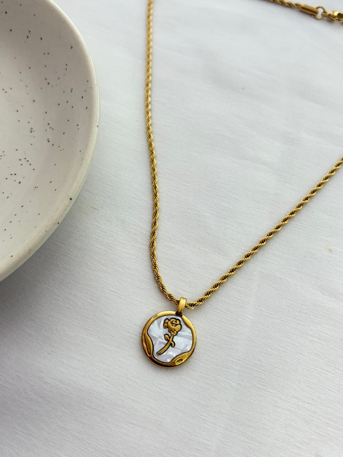 Vintage Rose Coin Pendant Necklace