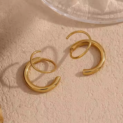 Double Piercing Hoops - 18K gold plated