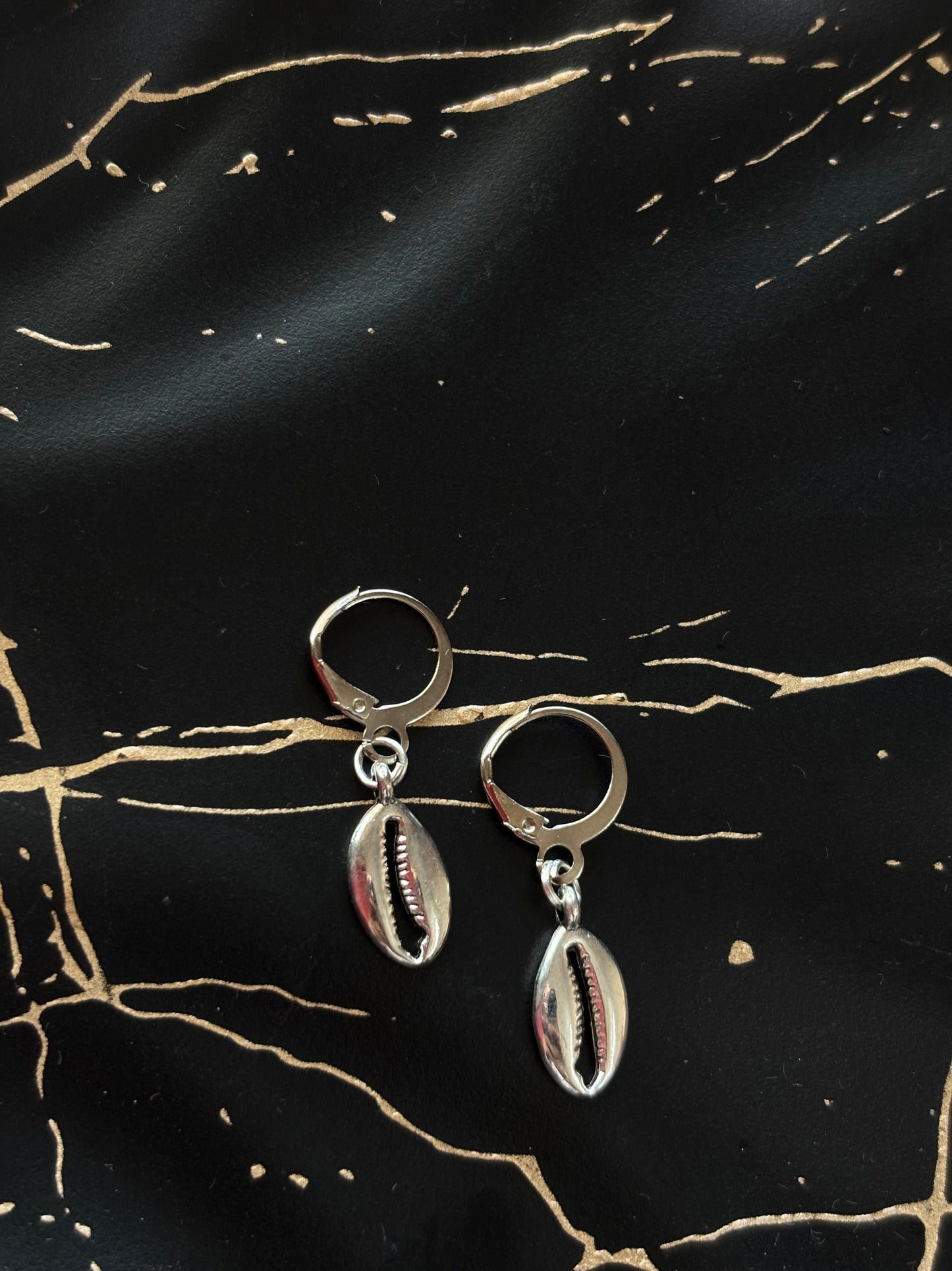 Silver Cowrie Shell Hoop Earrings