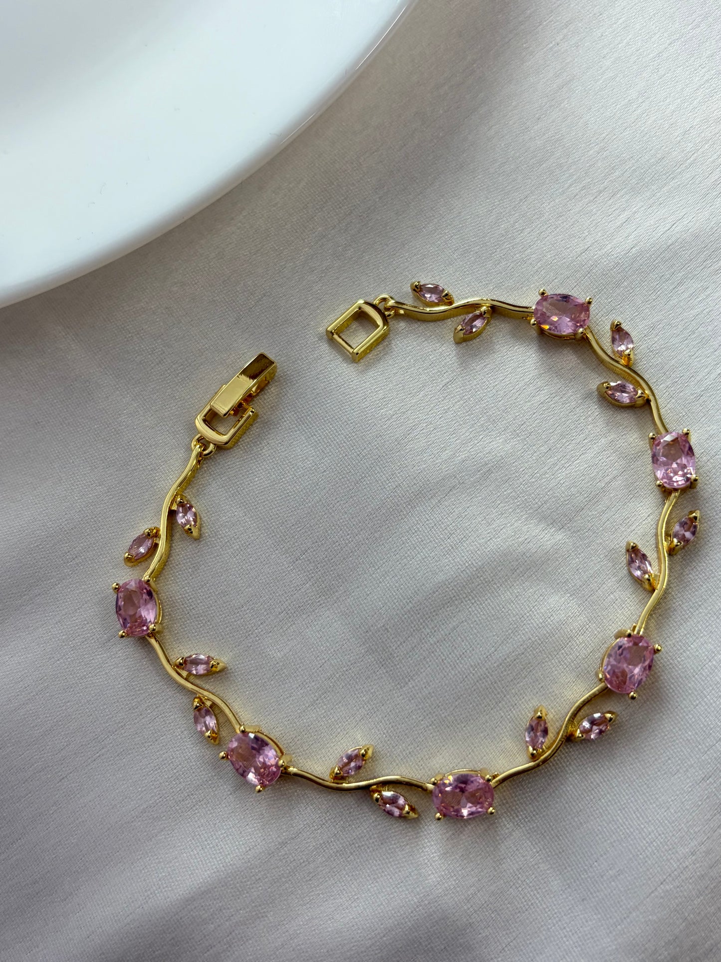 Pink Crystal Floral Vine Bracelet