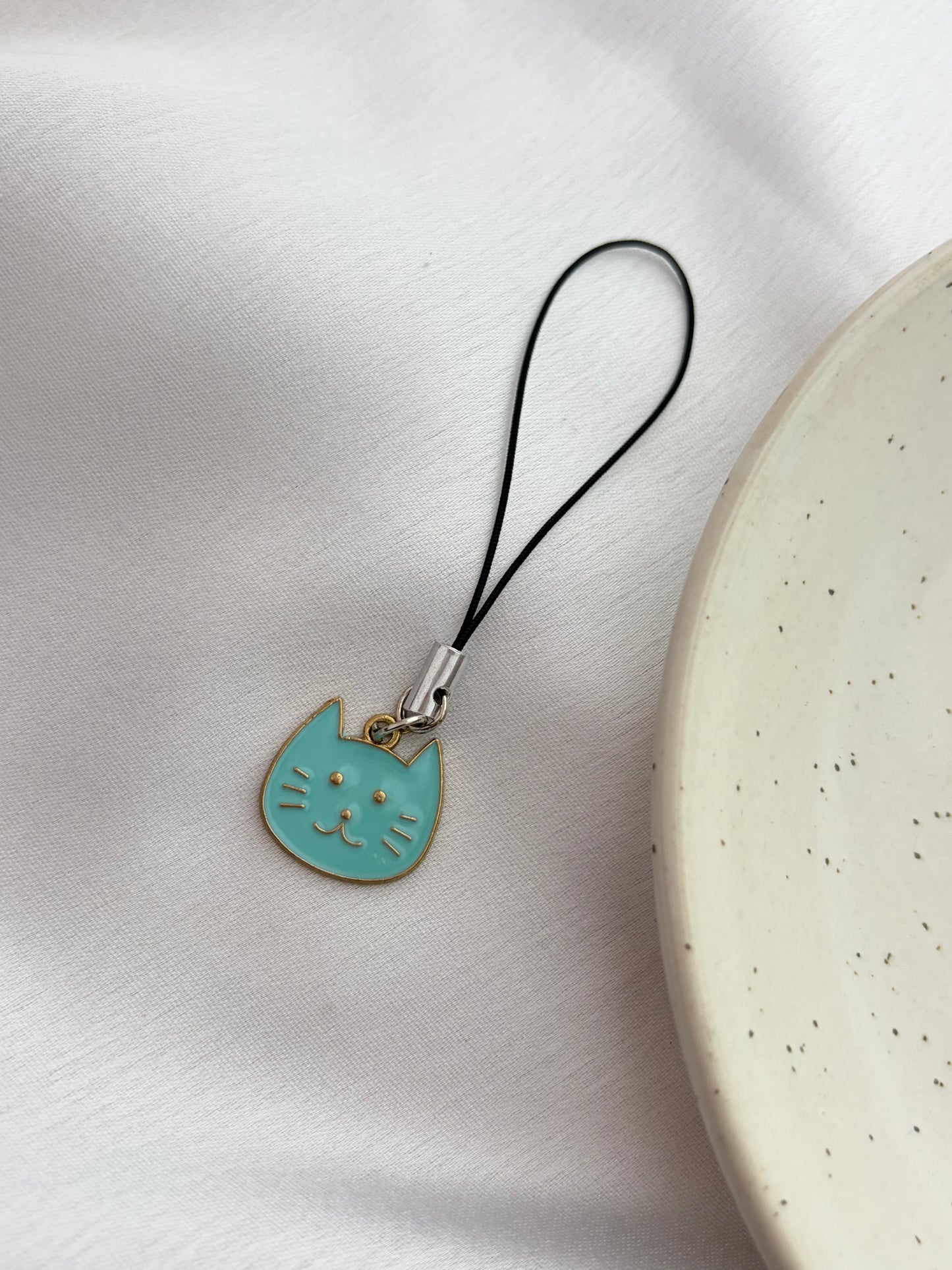 Teal Cat Face Phone Charm