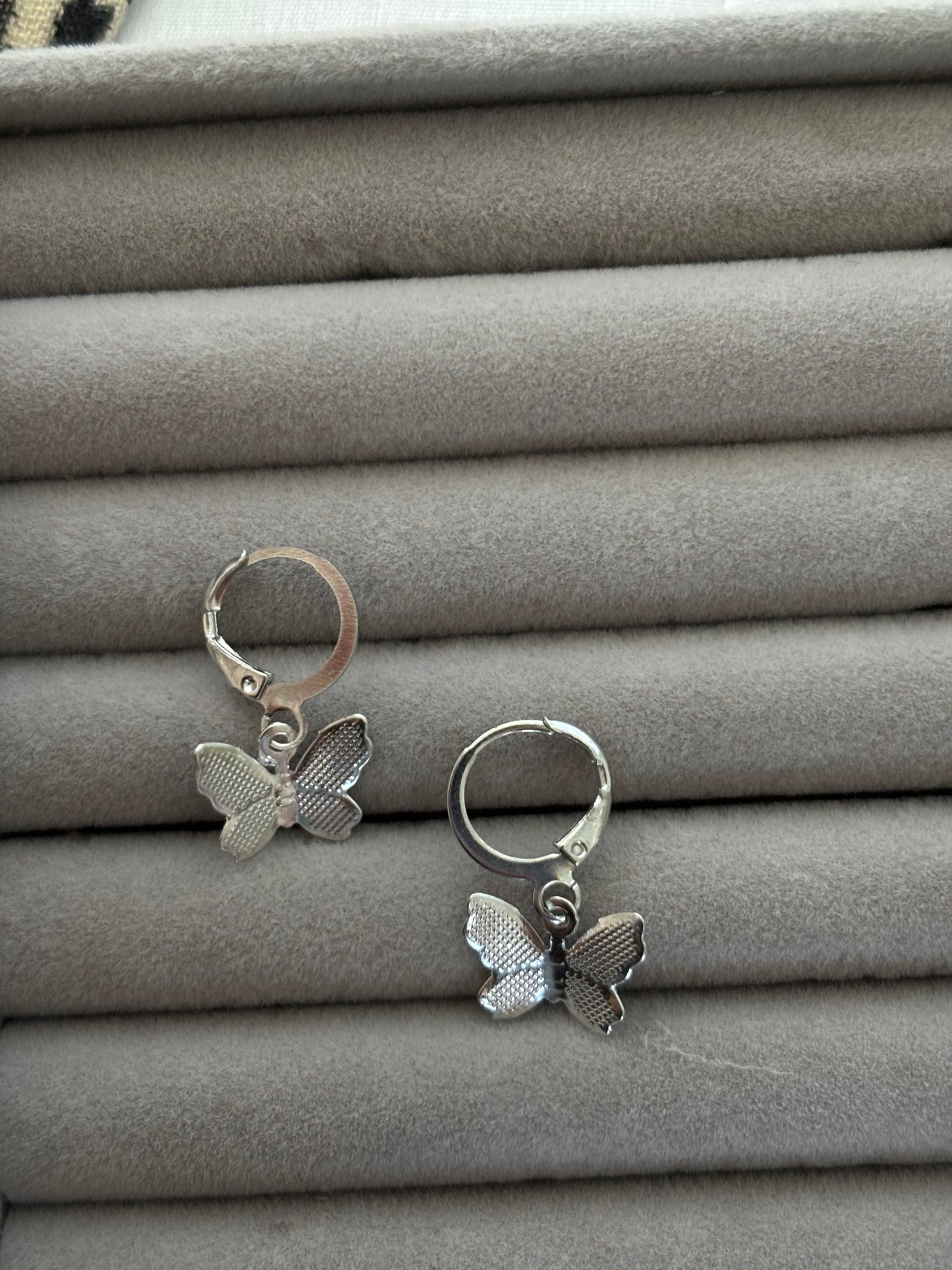 Delicate Silver Butterfly Hoop Earrings