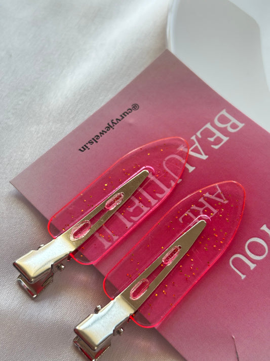 Y2K Pink Glitter Hair Clips