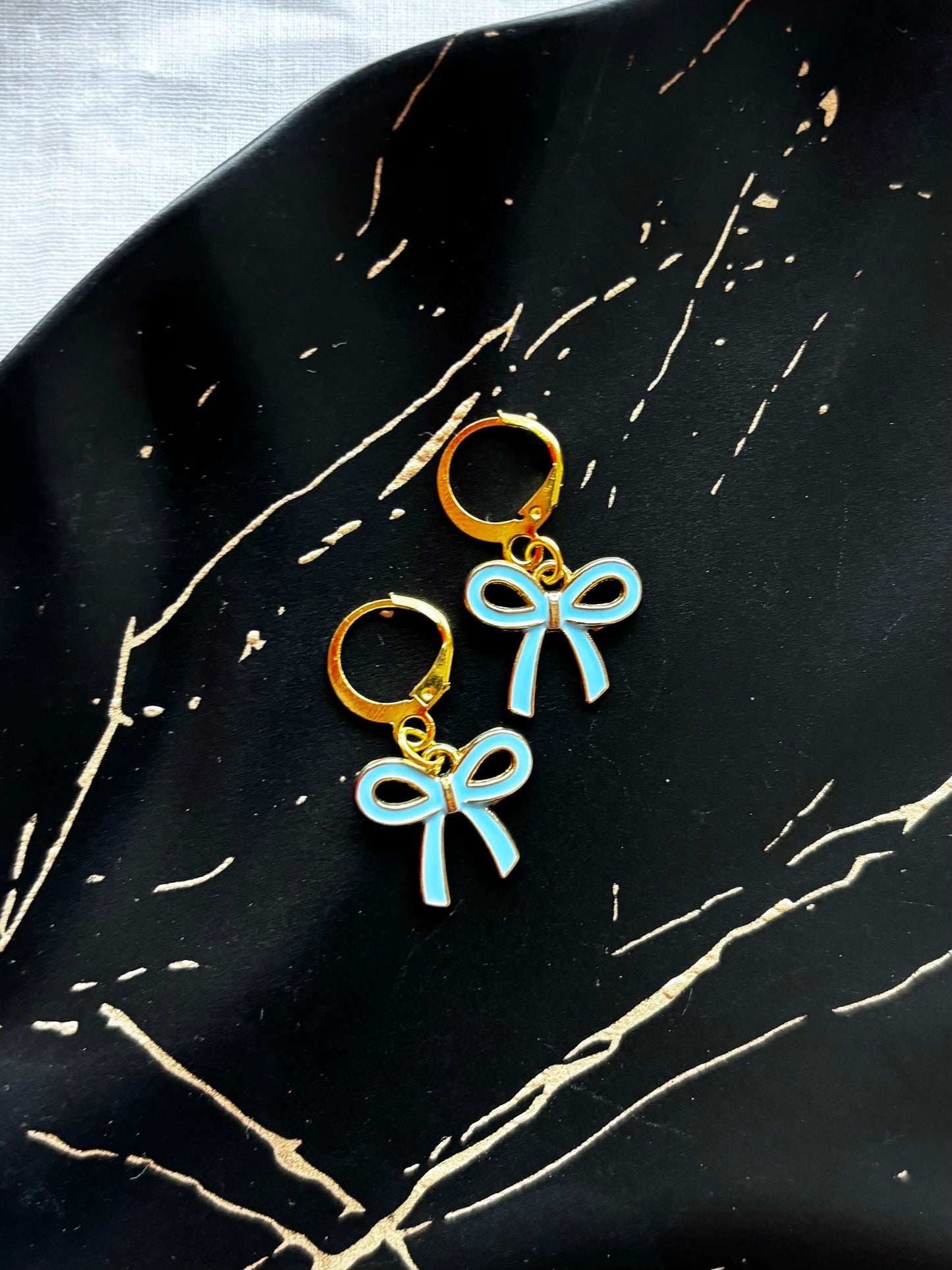 Blue Enamel Bow Earrings