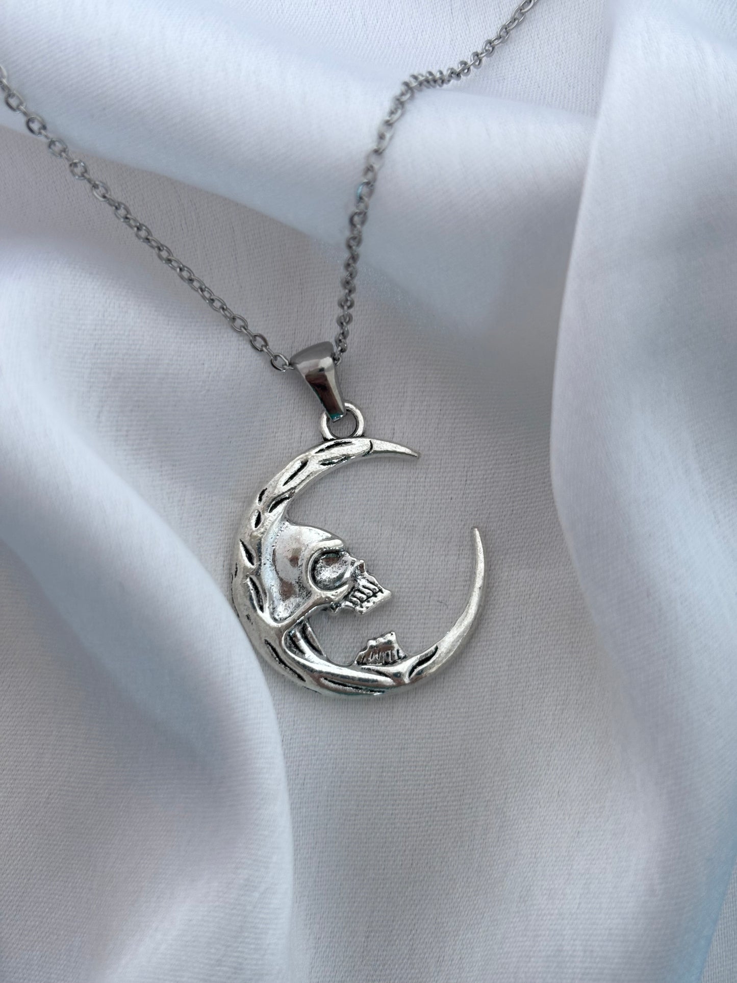 Gothic Skull Crescent Moon Necklace