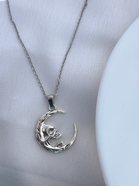 Gothic Skull Crescent Moon Necklace