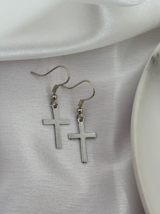Minimalist Silver Cross Earrings