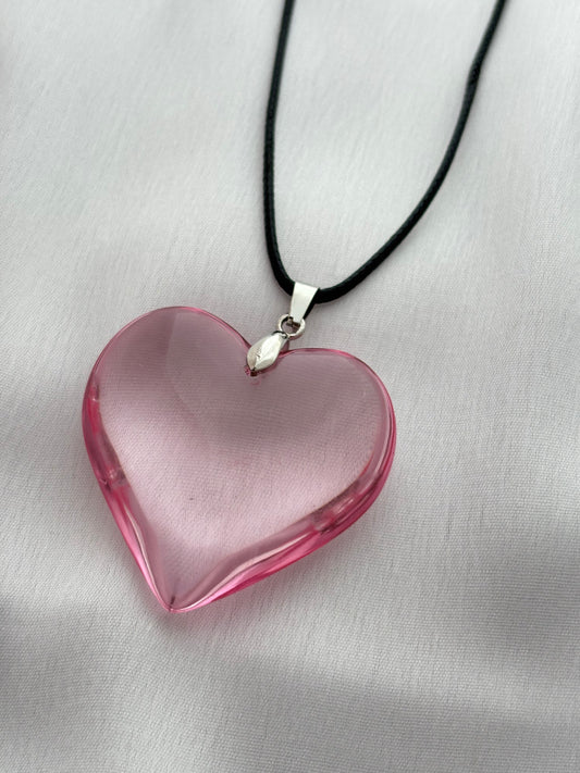 Pink Heart Chunky Cord Necklace
